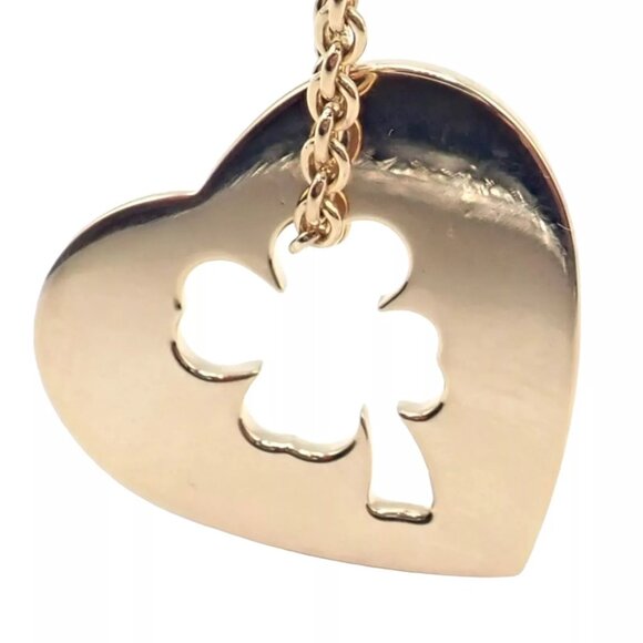 Authentic Chanel 4 Leaf Clover 18k Yellow Gold Heart Pendant Link Chain Necklace - Picture 1 of 12